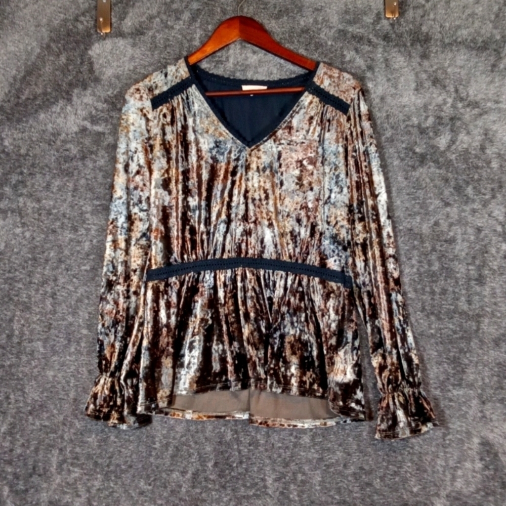Vintage  Burn Out Whimsical Fairy Y2k Velour Baby Doll Womens Medium Blouse